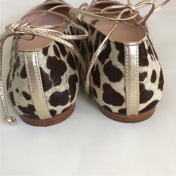 Kate Spade Genie Calf Hair Lace Up Flats in Blush Napa/Leopard Print - Picture 4 of 7